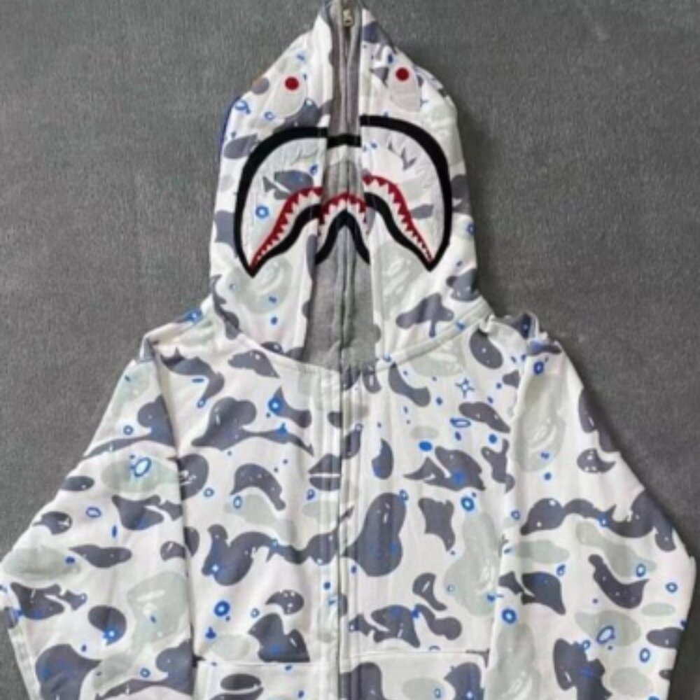 Brand new Bape double hooded shark head camouflage sweatshirt